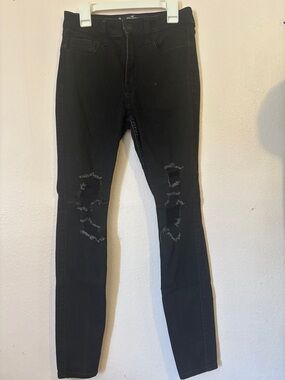 Hollister High Waisted Black Skinny Jeans with Distressed Knees